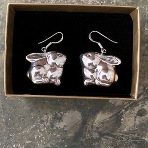 3D Silver Bunny Earrings